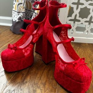 Sugar Thrillz Red Platform Shoes Velvet Finish